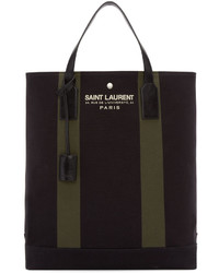 schwarze bedruckte Shopper Tasche aus Segeltuch von Saint Laurent