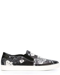 schwarze bedruckte Slip-On Sneakers aus Leder von Dolce & Gabbana