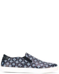 schwarze bedruckte Slip-On Sneakers aus Leder von Dolce & Gabbana