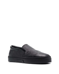 schwarze bedruckte Slip-On Sneakers aus Leder von Giorgio Armani