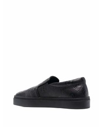 schwarze bedruckte Slip-On Sneakers aus Leder von Giorgio Armani
