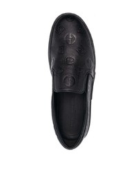 schwarze bedruckte Slip-On Sneakers aus Leder von Giorgio Armani