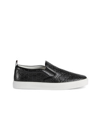 schwarze bedruckte Slip-On Sneakers aus Leder von Gucci
