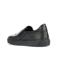 schwarze bedruckte Slip-On Sneakers aus Leder von Philipp Plein