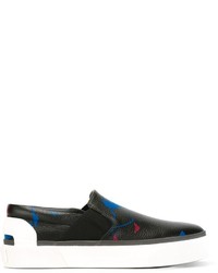schwarze bedruckte Slip-On Sneakers aus Leder von Lanvin
