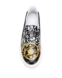 schwarze bedruckte Slip-On Sneakers aus Leder von Versace Collection