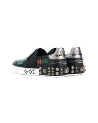 schwarze bedruckte Slip-On Sneakers aus Leder von Dolce & Gabbana