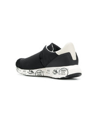 schwarze bedruckte Slip-On Sneakers aus Leder von White Premiata