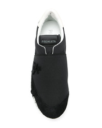 schwarze bedruckte Slip-On Sneakers aus Leder von White Premiata