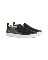 schwarze bedruckte Slip-On Sneakers aus Leder von Gucci
