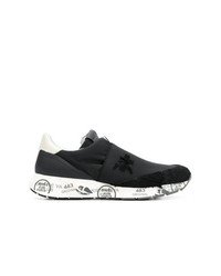 schwarze bedruckte Slip-On Sneakers aus Leder von White Premiata