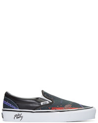 schwarze bedruckte Slip-On Sneakers aus Segeltuch