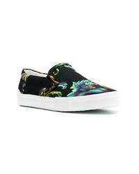 schwarze bedruckte Slip-On Sneakers aus Segeltuch von Versace