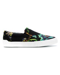 schwarze bedruckte Slip-On Sneakers aus Segeltuch von Versace