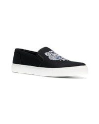 schwarze bedruckte Slip-On Sneakers aus Segeltuch von Kenzo