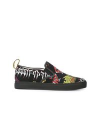 schwarze bedruckte Slip-On Sneakers von Gucci