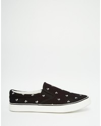 schwarze bedruckte Slip-On Sneakers von Brave Soul