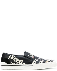 schwarze bedruckte Slip-On Sneakers von Versace