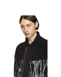 schwarze bedruckte Strickjacke mit einem Schalkragen von Sacai