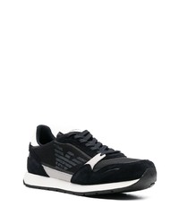 schwarze bedruckte Wildleder niedrige Sneakers von Emporio Armani