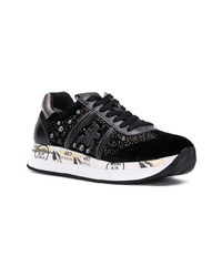 schwarze bedruckte Wildleder niedrige Sneakers von White Premiata