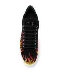 schwarze bedruckte Wildleder niedrige Sneakers von Philipp Plein