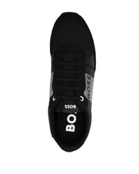 schwarze bedruckte Wildleder niedrige Sneakers von BOSS