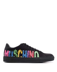 schwarze bedruckte Wildleder niedrige Sneakers von Moschino