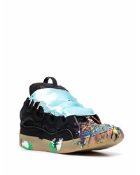 schwarze bedruckte Wildleder niedrige Sneakers von Lanvin