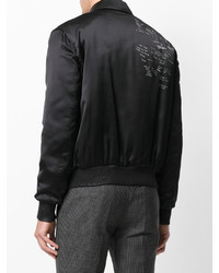 schwarze bedruckte Wollbomberjacke von Saint Laurent