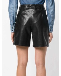 schwarze Bermuda-Shorts aus Leder von Saint Laurent