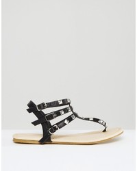 schwarze beschlagene flache Sandalen aus Leder von Asos