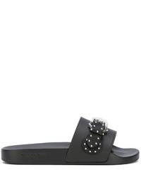 schwarze beschlagene flache Sandalen aus Leder von Givenchy