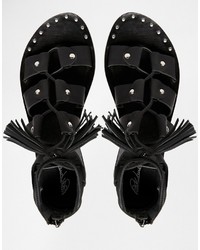 schwarze beschlagene flache Sandalen aus Leder von Park Lane