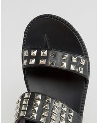 schwarze beschlagene flache Sandalen aus Leder von Glamorous