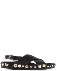 schwarze beschlagene flache Sandalen aus Leder von Marc Jacobs