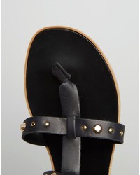 schwarze beschlagene flache Sandalen aus Leder von Faith