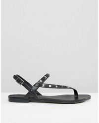 schwarze beschlagene flache Sandalen aus Leder von Aldo