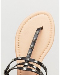 schwarze beschlagene flache Sandalen von Asos