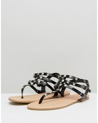 schwarze beschlagene flache Sandalen von Asos