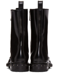schwarze beschlagene flache Stiefel mit einer Schnürung aus Leder von Dolce & Gabbana