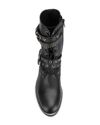 schwarze beschlagene flache Stiefel mit einer Schnürung aus Leder von Trussardi Jeans