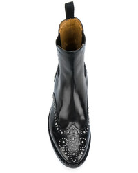 schwarze beschlagene flache Stiefel mit einer Schnürung aus Leder von Officine Creative