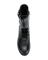 schwarze beschlagene flache Stiefel mit einer Schnürung aus Leder von Albano