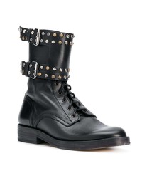 schwarze beschlagene flache Stiefel mit einer Schnürung aus Leder von Isabel Marant