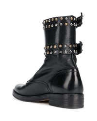 schwarze beschlagene flache Stiefel mit einer Schnürung aus Leder von Isabel Marant