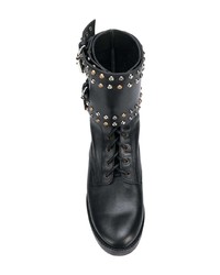 schwarze beschlagene flache Stiefel mit einer Schnürung aus Leder von Isabel Marant