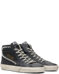 schwarze beschlagene hohe Sneakers aus Leder von Golden Goose