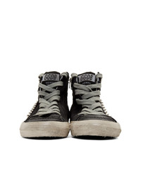 schwarze beschlagene hohe Sneakers aus Leder von Golden Goose