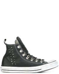 schwarze beschlagene hohe Sneakers aus Leder von Converse